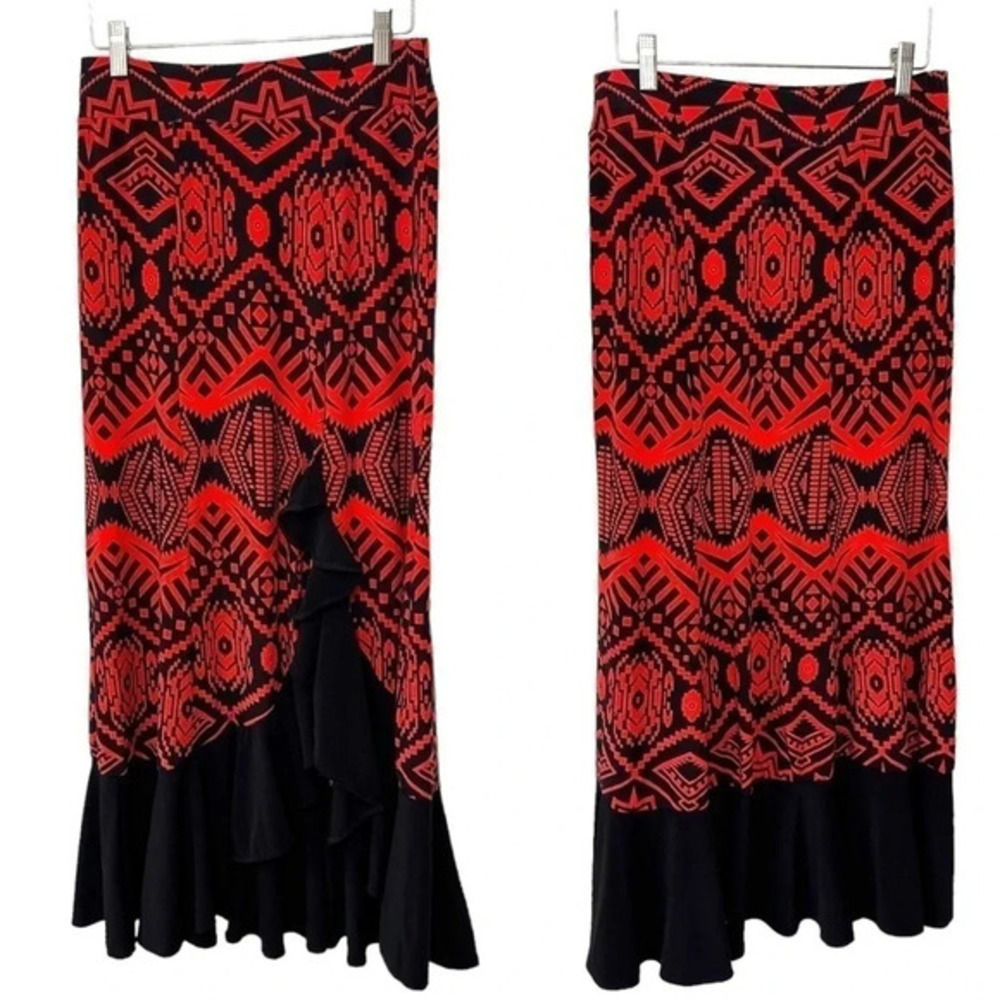 Cloth & Needle Creation by Lynda 8 red & black tribal print western style skirt‎